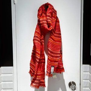J.CREW NWT Multicolor Stripe Linen & Cotton Scarf in Red Fuchsia